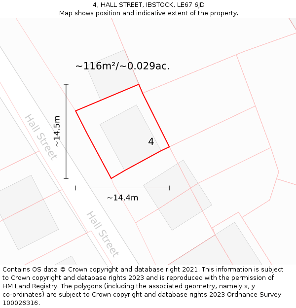 4, HALL STREET, IBSTOCK, LE67 6JD: Plot and title map