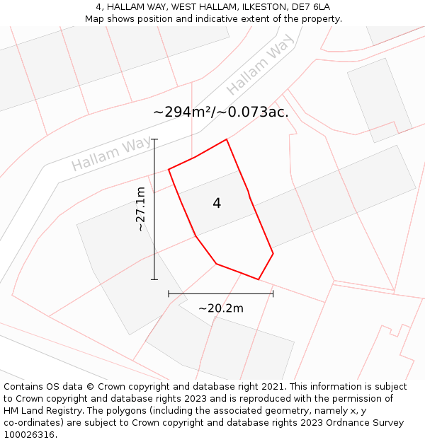 4, HALLAM WAY, WEST HALLAM, ILKESTON, DE7 6LA: Plot and title map