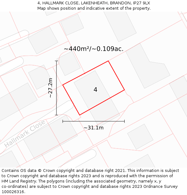 4, HALLMARK CLOSE, LAKENHEATH, BRANDON, IP27 9LX: Plot and title map