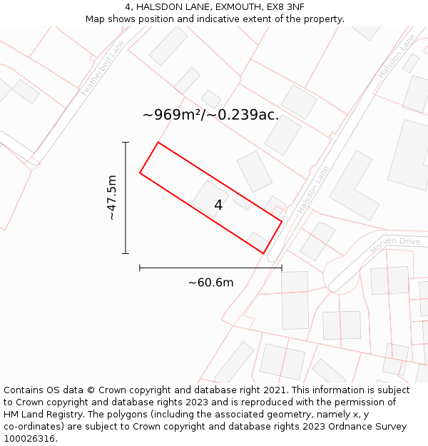 4, HALSDON LANE, EXMOUTH, EX8 3NF: Plot and title map