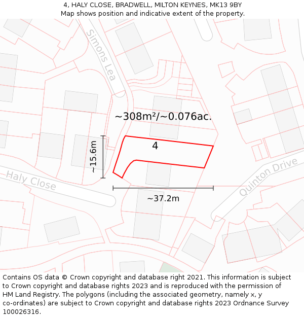 4, HALY CLOSE, BRADWELL, MILTON KEYNES, MK13 9BY: Plot and title map