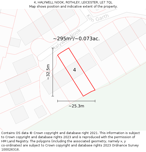 4, HALYWELL NOOK, ROTHLEY, LEICESTER, LE7 7QL: Plot and title map