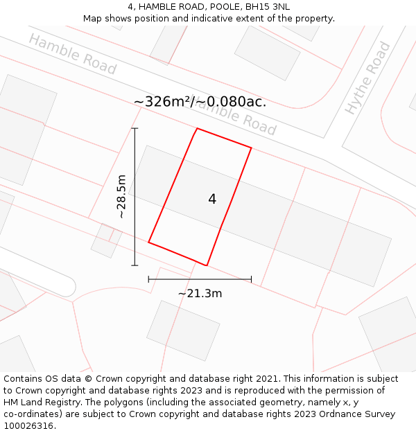 4, HAMBLE ROAD, POOLE, BH15 3NL: Plot and title map