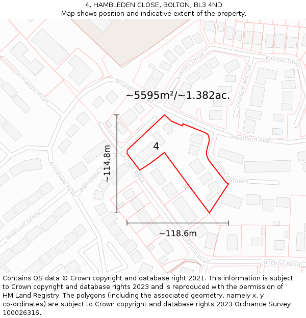 4, HAMBLEDEN CLOSE, BOLTON, BL3 4ND: Plot and title map