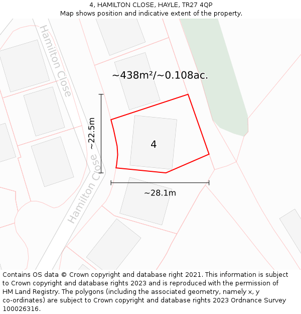 4, HAMILTON CLOSE, HAYLE, TR27 4QP: Plot and title map