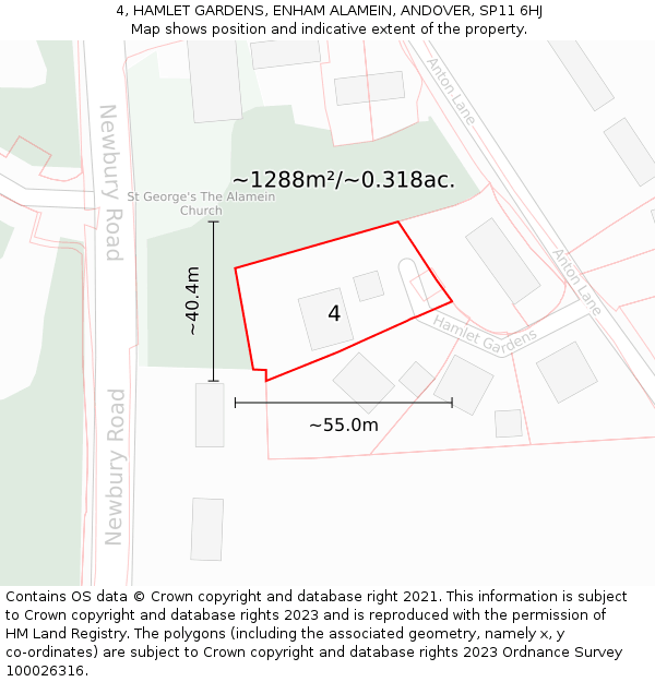 4, HAMLET GARDENS, ENHAM ALAMEIN, ANDOVER, SP11 6HJ: Plot and title map