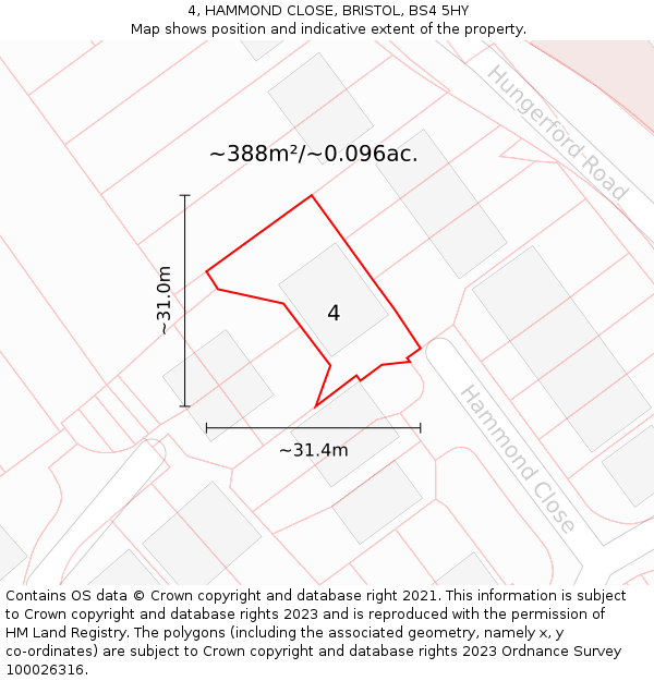 4, HAMMOND CLOSE, BRISTOL, BS4 5HY: Plot and title map