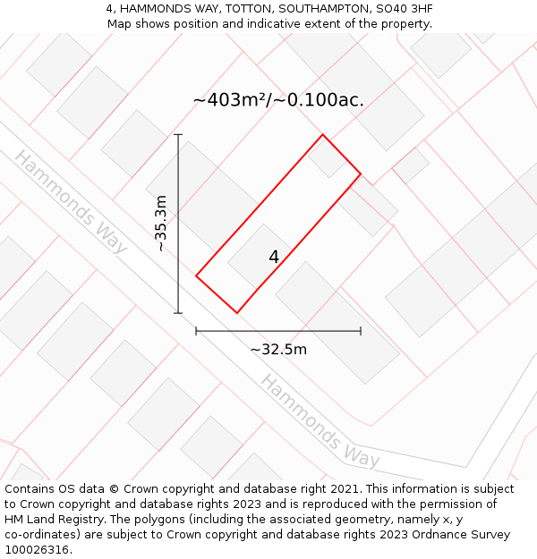 4, HAMMONDS WAY, TOTTON, SOUTHAMPTON, SO40 3HF: Plot and title map