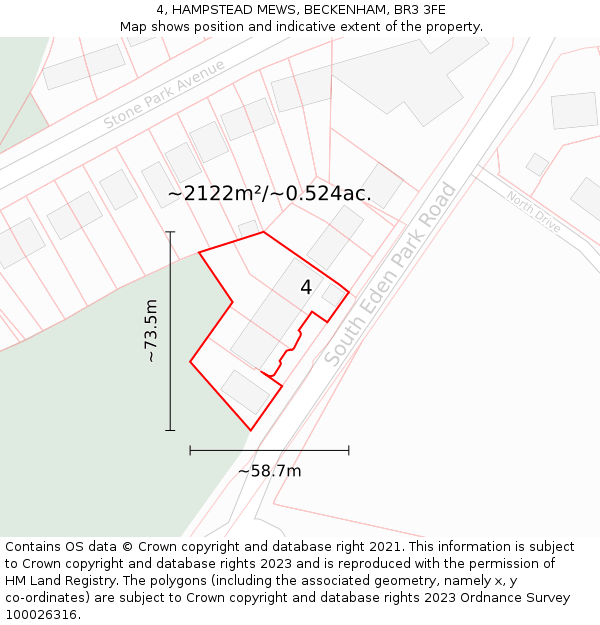 4, HAMPSTEAD MEWS, BECKENHAM, BR3 3FE: Plot and title map