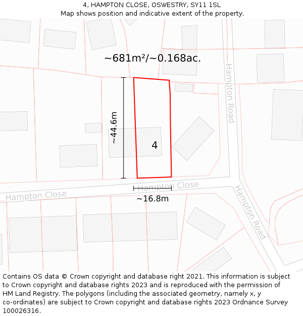 4, HAMPTON CLOSE, OSWESTRY, SY11 1SL: Plot and title map