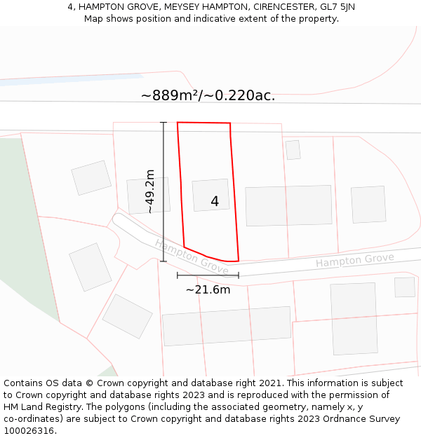 4, HAMPTON GROVE, MEYSEY HAMPTON, CIRENCESTER, GL7 5JN: Plot and title map