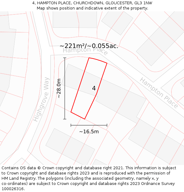 4, HAMPTON PLACE, CHURCHDOWN, GLOUCESTER, GL3 1NW: Plot and title map