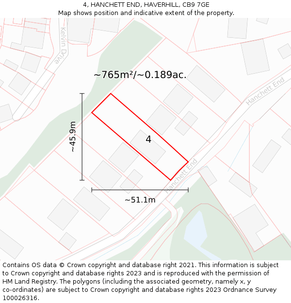 4, HANCHETT END, HAVERHILL, CB9 7GE: Plot and title map