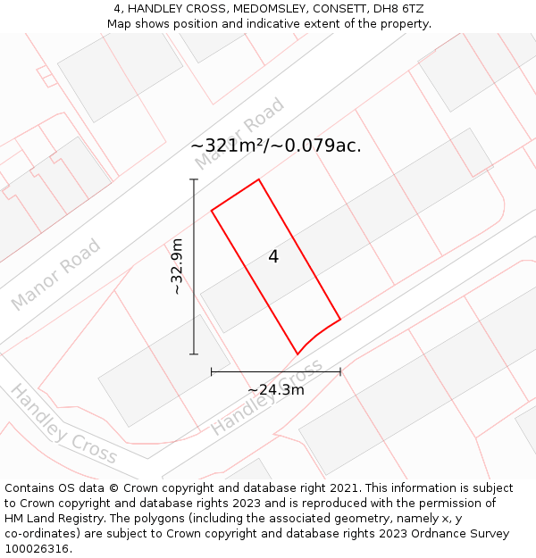 4, HANDLEY CROSS, MEDOMSLEY, CONSETT, DH8 6TZ: Plot and title map