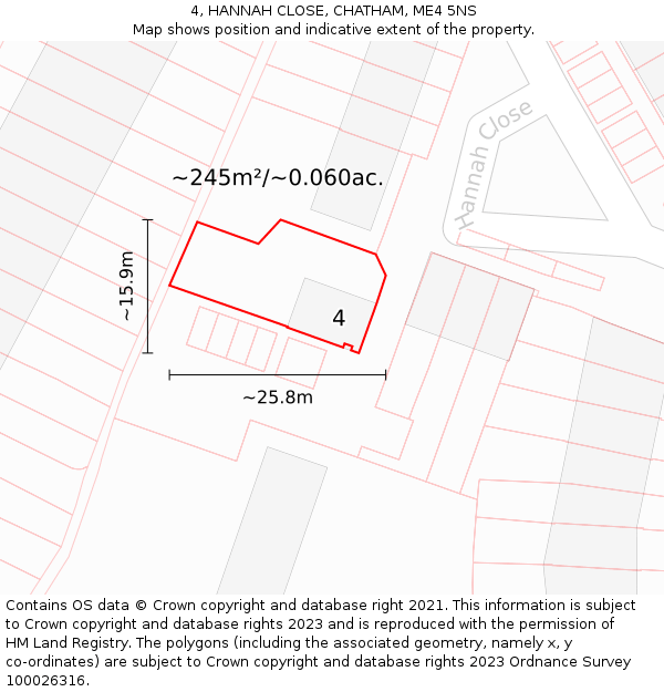 4, HANNAH CLOSE, CHATHAM, ME4 5NS: Plot and title map