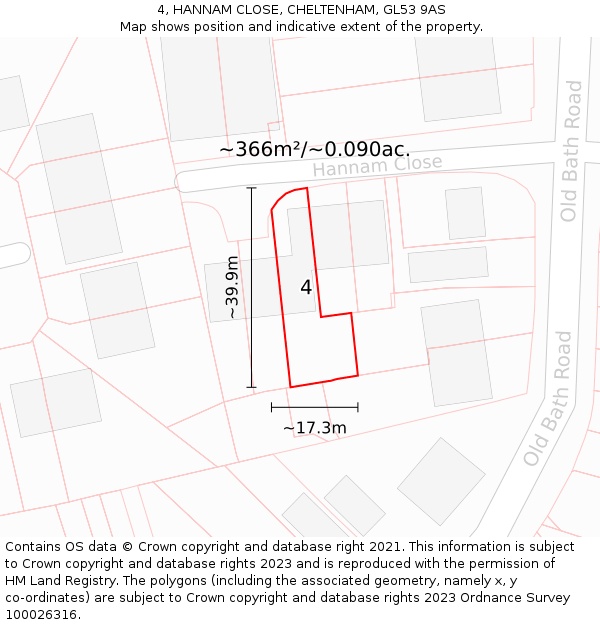 4, HANNAM CLOSE, CHELTENHAM, GL53 9AS: Plot and title map