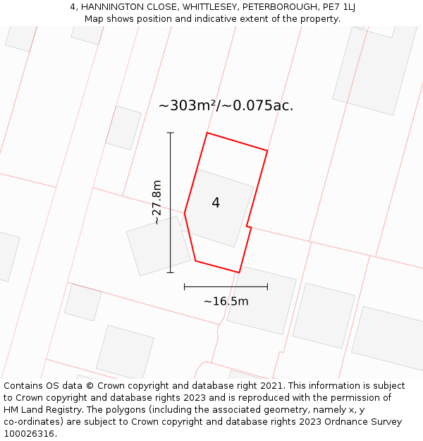 4, HANNINGTON CLOSE, WHITTLESEY, PETERBOROUGH, PE7 1LJ: Plot and title map