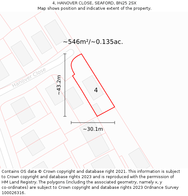 4, HANOVER CLOSE, SEAFORD, BN25 2SX: Plot and title map