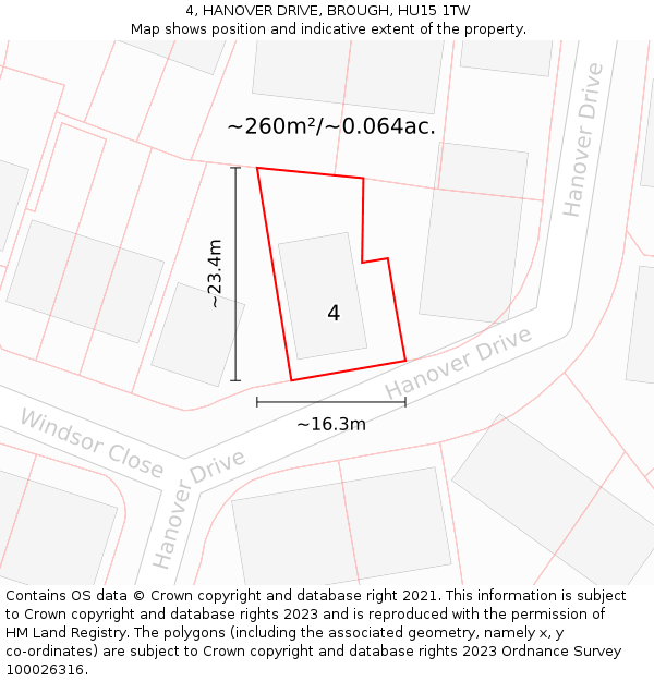 4, HANOVER DRIVE, BROUGH, HU15 1TW: Plot and title map