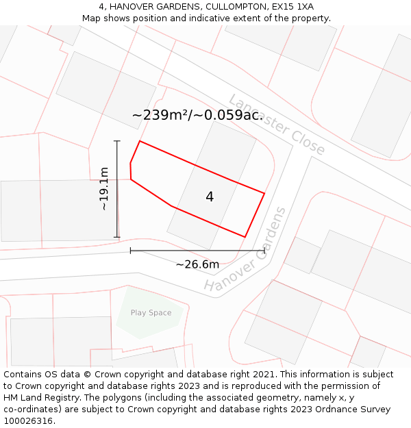 4, HANOVER GARDENS, CULLOMPTON, EX15 1XA: Plot and title map