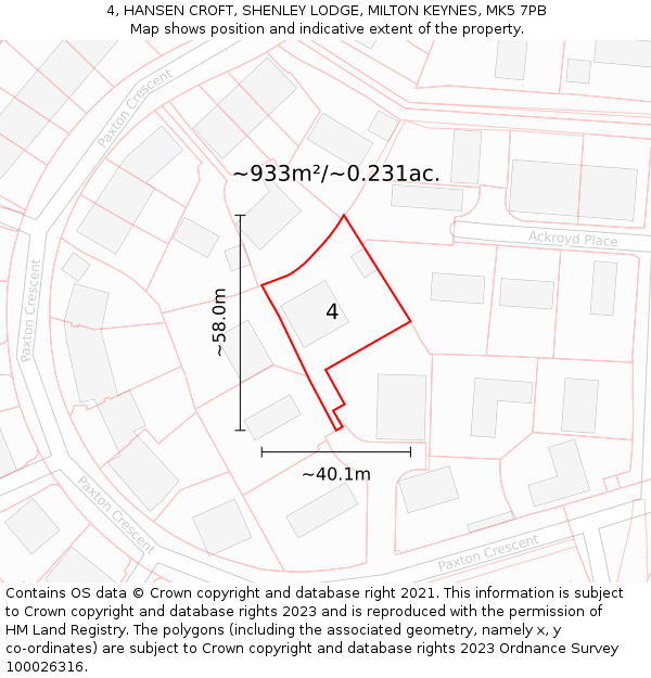 4, HANSEN CROFT, SHENLEY LODGE, MILTON KEYNES, MK5 7PB: Plot and title map