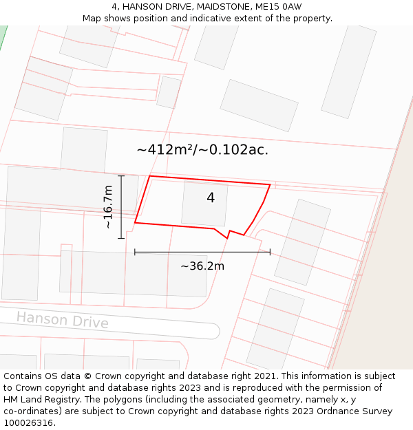 4, HANSON DRIVE, MAIDSTONE, ME15 0AW: Plot and title map