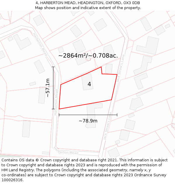 4, HARBERTON MEAD, HEADINGTON, OXFORD, OX3 0DB: Plot and title map