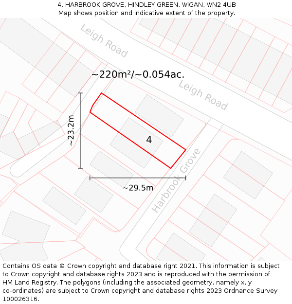 4, HARBROOK GROVE, HINDLEY GREEN, WIGAN, WN2 4UB: Plot and title map