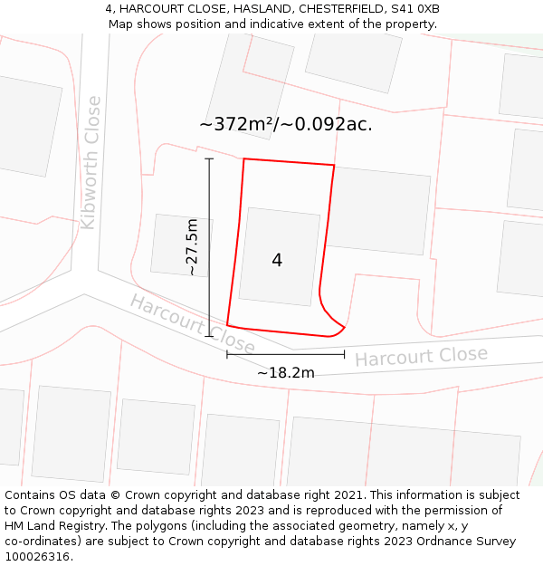 4, HARCOURT CLOSE, HASLAND, CHESTERFIELD, S41 0XB: Plot and title map