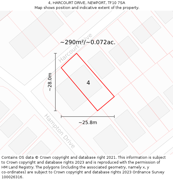 4, HARCOURT DRIVE, NEWPORT, TF10 7SA: Plot and title map