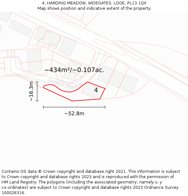 4, HARDING MEADOW, WIDEGATES, LOOE, PL13 1QX: Plot and title map