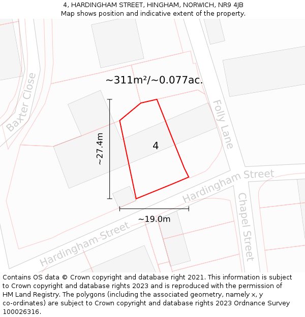 4, HARDINGHAM STREET, HINGHAM, NORWICH, NR9 4JB: Plot and title map