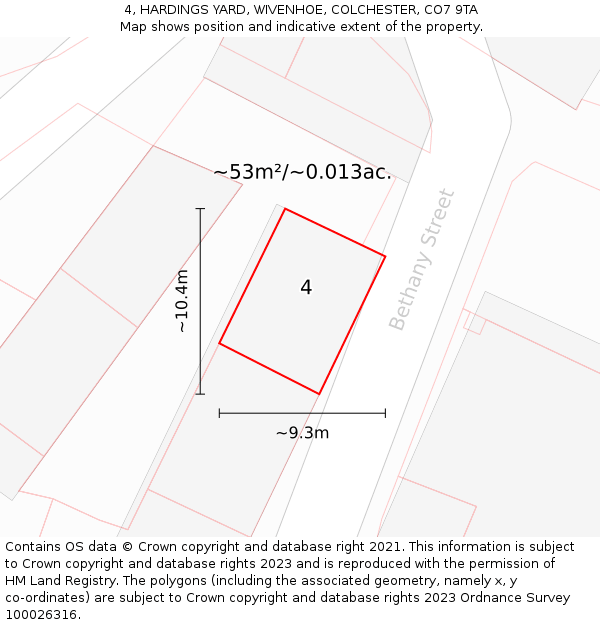 4, HARDINGS YARD, WIVENHOE, COLCHESTER, CO7 9TA: Plot and title map