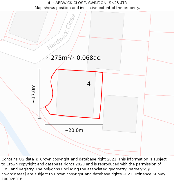 4, HARDWICK CLOSE, SWINDON, SN25 4TR: Plot and title map