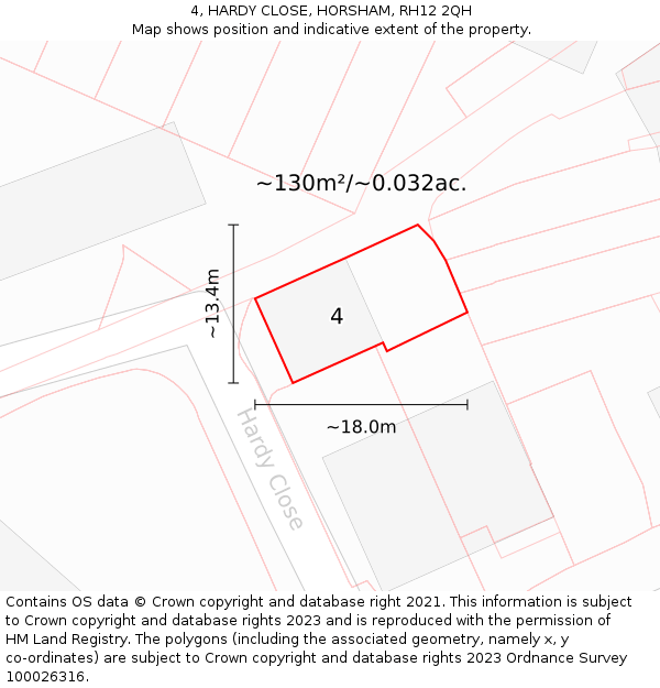 4, HARDY CLOSE, HORSHAM, RH12 2QH: Plot and title map