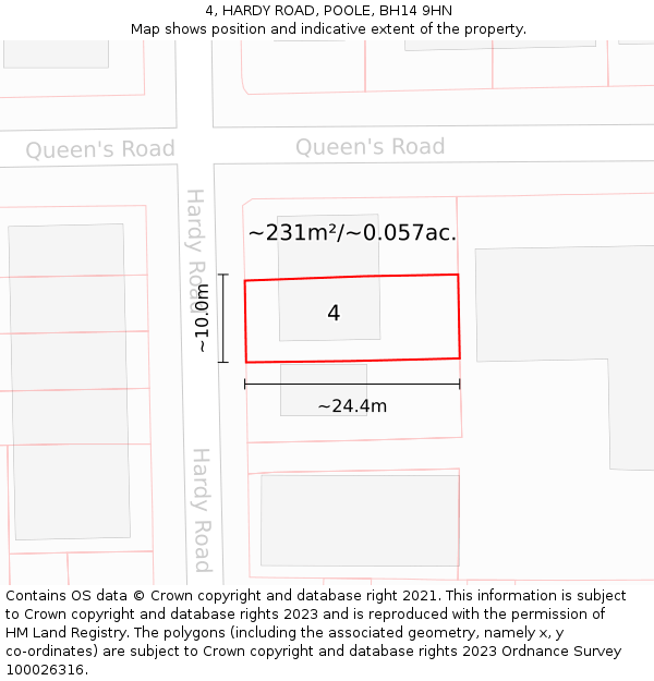 4, HARDY ROAD, POOLE, BH14 9HN: Plot and title map