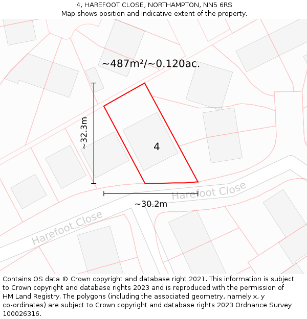 4, HAREFOOT CLOSE, NORTHAMPTON, NN5 6RS: Plot and title map