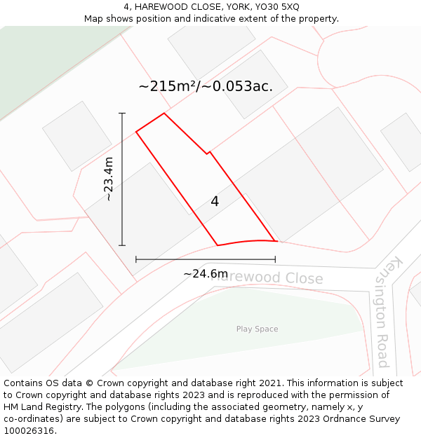 4, HAREWOOD CLOSE, YORK, YO30 5XQ: Plot and title map