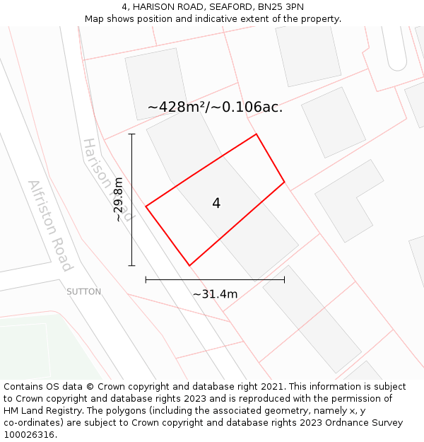 4, HARISON ROAD, SEAFORD, BN25 3PN: Plot and title map