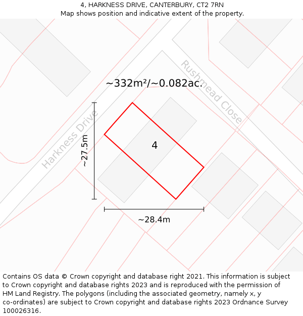 4, HARKNESS DRIVE, CANTERBURY, CT2 7RN: Plot and title map