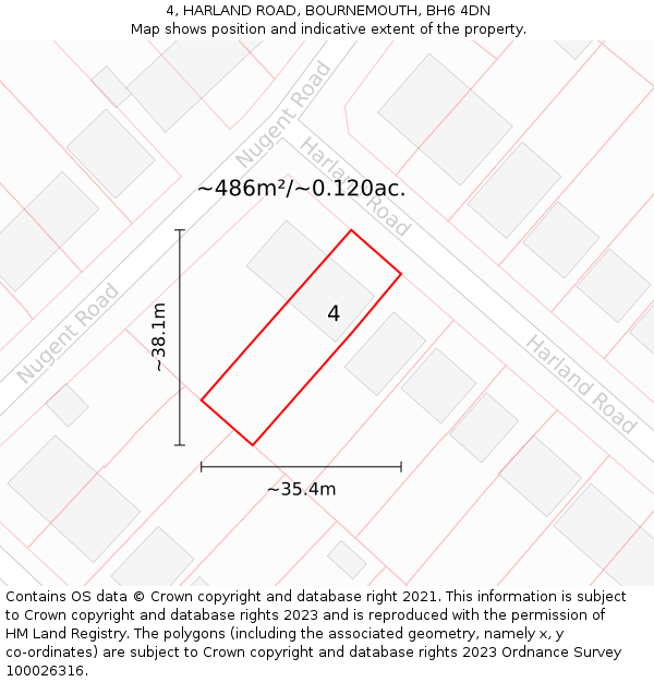 4, HARLAND ROAD, BOURNEMOUTH, BH6 4DN: Plot and title map