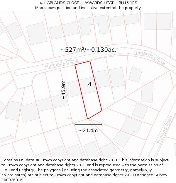 4, HARLANDS CLOSE, HAYWARDS HEATH, RH16 1PS: Plot and title map