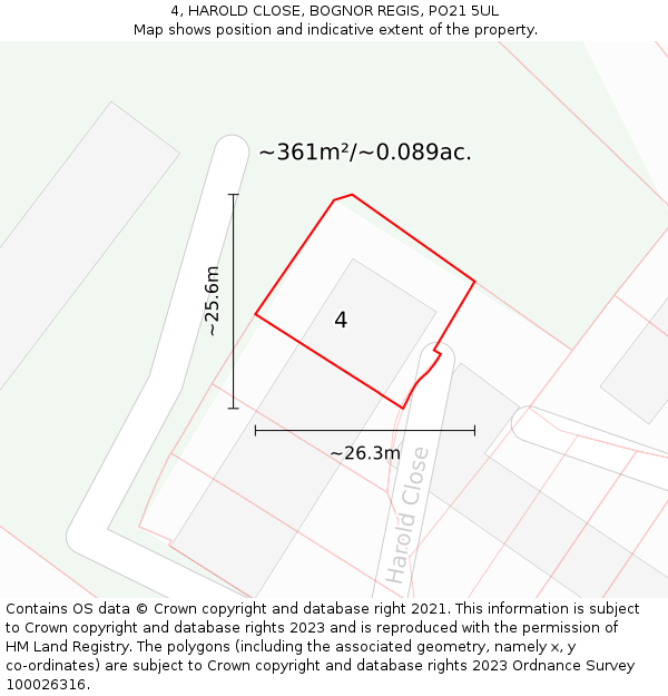 4, HAROLD CLOSE, BOGNOR REGIS, PO21 5UL: Plot and title map