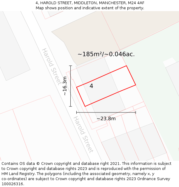 4, HAROLD STREET, MIDDLETON, MANCHESTER, M24 4AF: Plot and title map