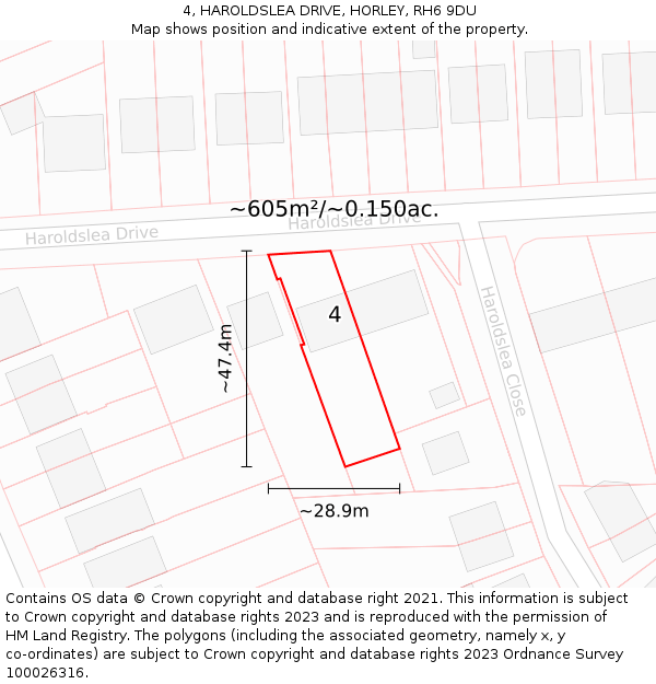 4, HAROLDSLEA DRIVE, HORLEY, RH6 9DU: Plot and title map