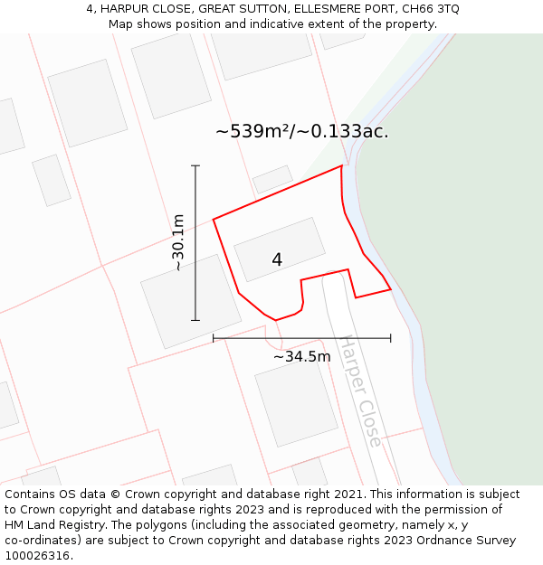 4, HARPUR CLOSE, GREAT SUTTON, ELLESMERE PORT, CH66 3TQ: Plot and title map