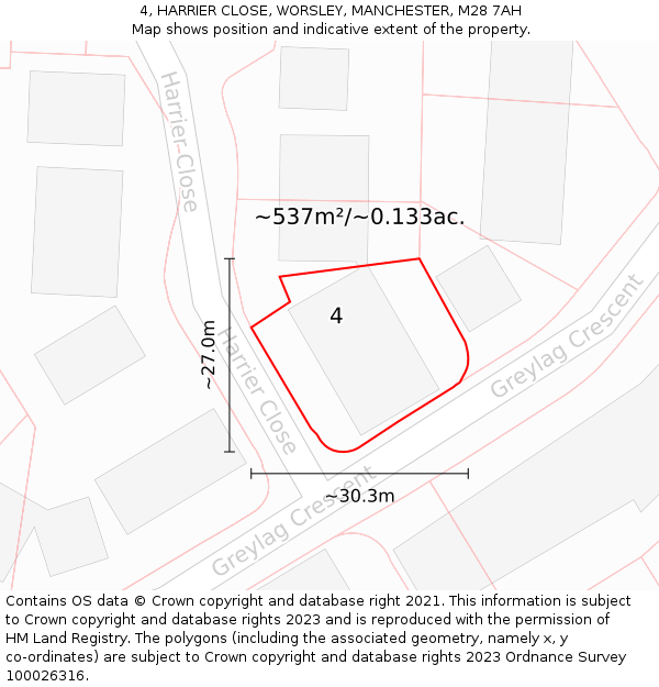 4, HARRIER CLOSE, WORSLEY, MANCHESTER, M28 7AH: Plot and title map