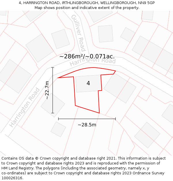 4, HARRINGTON ROAD, IRTHLINGBOROUGH, WELLINGBOROUGH, NN9 5GP: Plot and title map