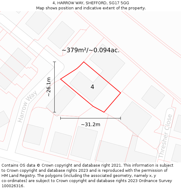 4, HARROW WAY, SHEFFORD, SG17 5GG: Plot and title map