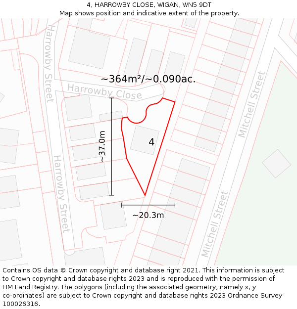 4, HARROWBY CLOSE, WIGAN, WN5 9DT: Plot and title map